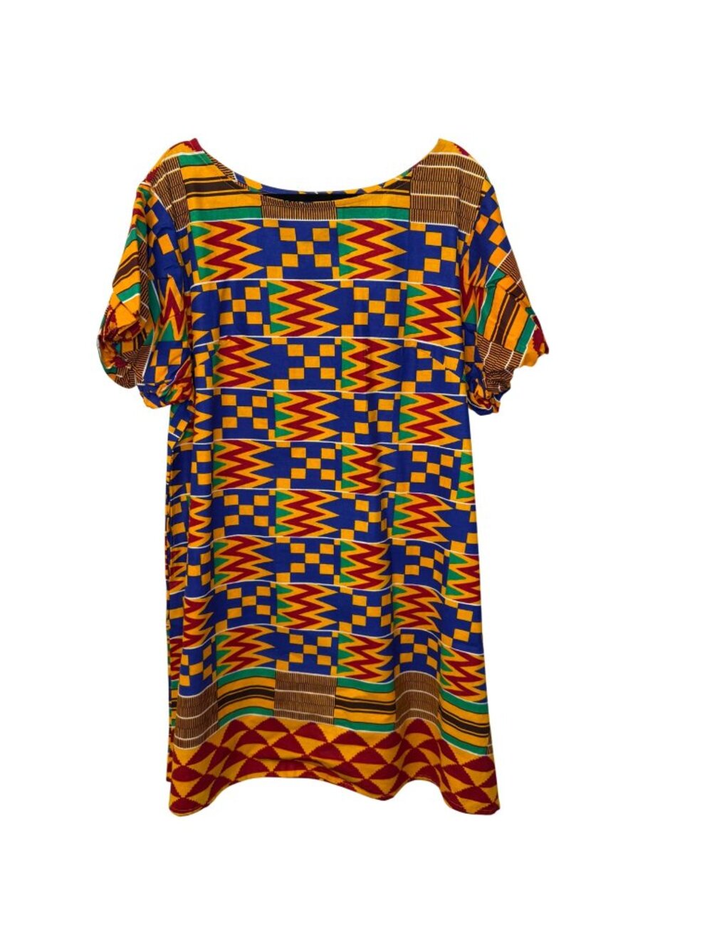 Lapogee size 2X Kente Print Dress Plus Size Puff Sleeve African Inspired Shift D